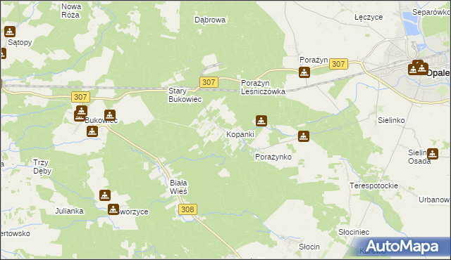 mapa Kopanki gmina Opalenica, Kopanki gmina Opalenica na mapie Targeo