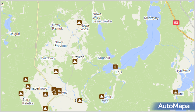 mapa Kopanki gmina Purda, Kopanki gmina Purda na mapie Targeo