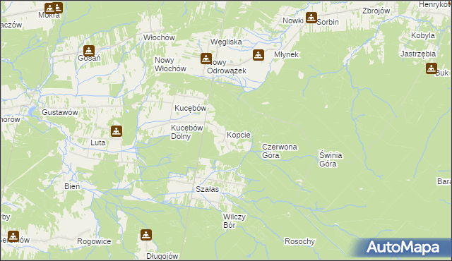 mapa Kopcie gmina Bliżyn, Kopcie gmina Bliżyn na mapie Targeo