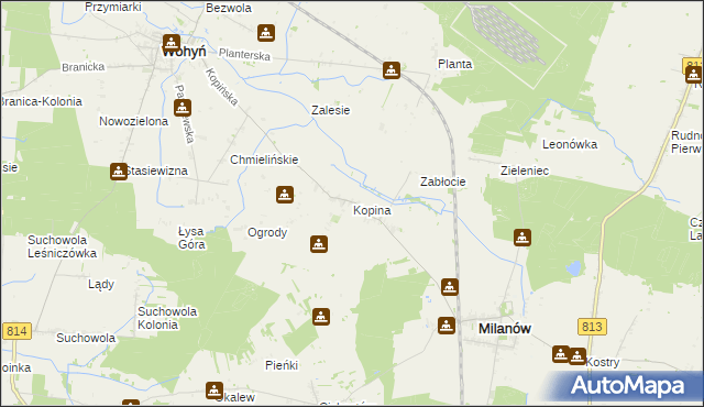 mapa Kopina gmina Milanów, Kopina gmina Milanów na mapie Targeo