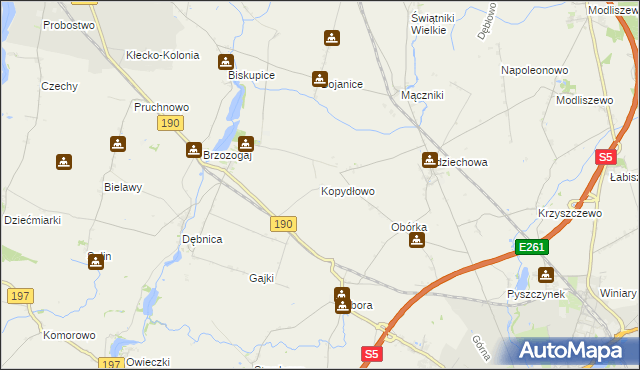 mapa Kopydłowo gmina Kłecko, Kopydłowo gmina Kłecko na mapie Targeo