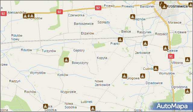 mapa Kopyta gmina Krośniewice, Kopyta gmina Krośniewice na mapie Targeo