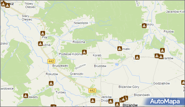 mapa Korab gmina Blizanów, Korab gmina Blizanów na mapie Targeo