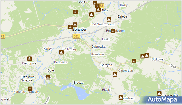 mapa Korabina, Korabina na mapie Targeo