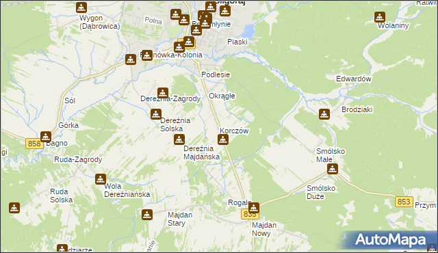mapa Korczów, Korczów na mapie Targeo