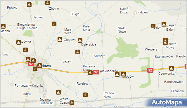 mapa Korczyn gmina Chodów, Korczyn gmina Chodów na mapie Targeo