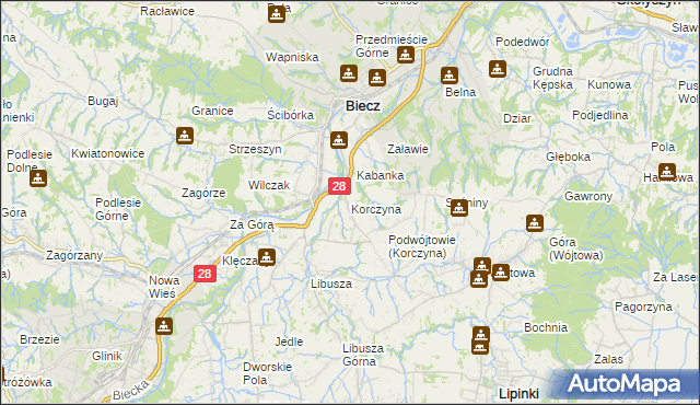 mapa Korczyna gmina Biecz, Korczyna gmina Biecz na mapie Targeo