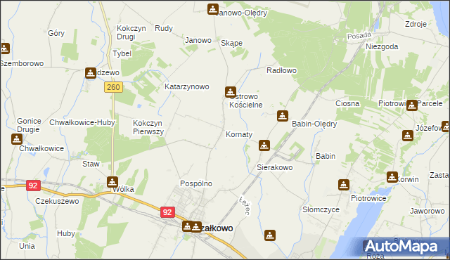 mapa Kornaty gmina Strzałkowo, Kornaty gmina Strzałkowo na mapie Targeo