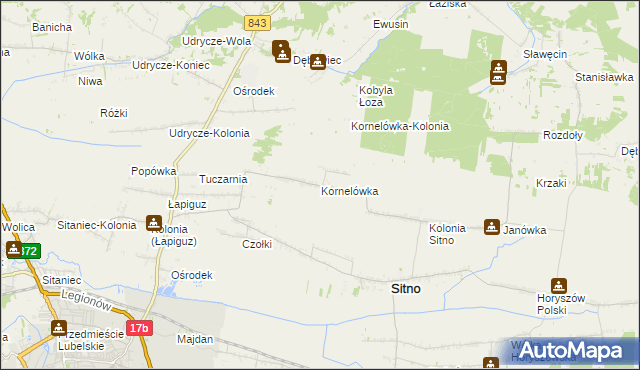 mapa Kornelówka gmina Sitno, Kornelówka gmina Sitno na mapie Targeo