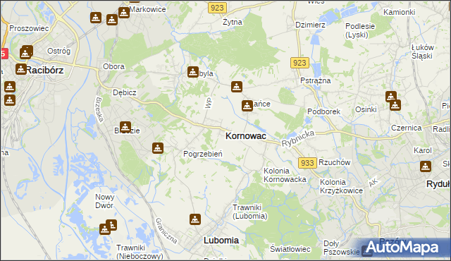 mapa Kornowac, Kornowac na mapie Targeo