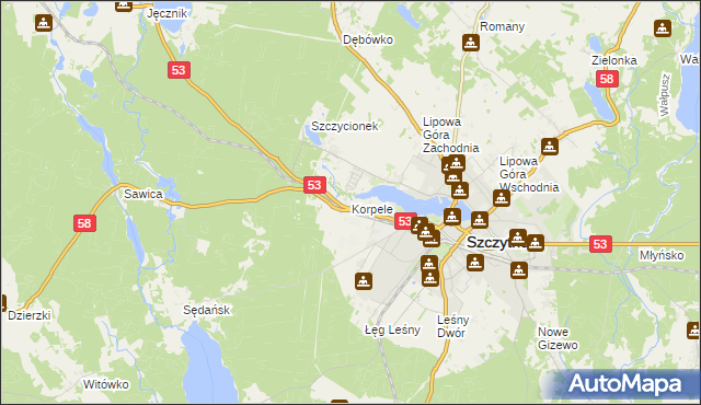 mapa Korpele, Korpele na mapie Targeo