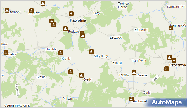 mapa Koryciany, Koryciany na mapie Targeo