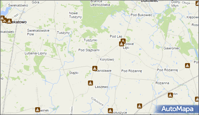 mapa Korytowo gmina Bukowiec, Korytowo gmina Bukowiec na mapie Targeo