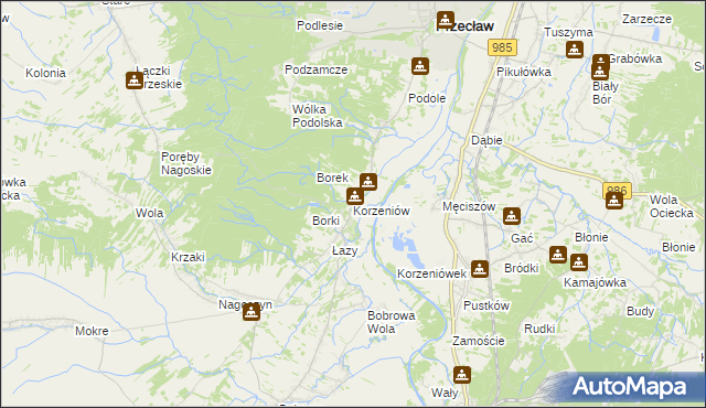 mapa Korzeniów gmina Żyraków, Korzeniów gmina Żyraków na mapie Targeo