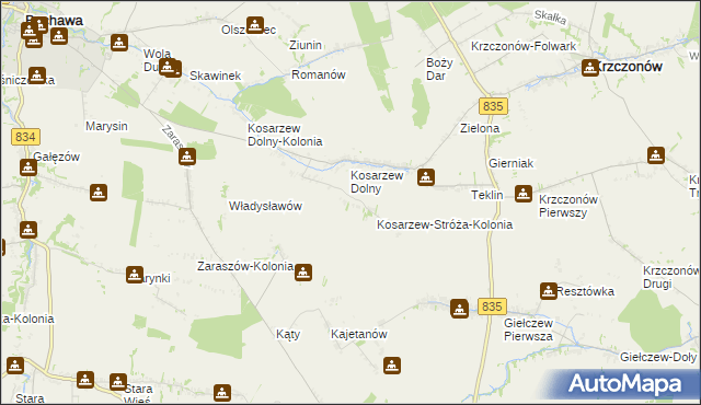 mapa Kosarzew-Stróża, Kosarzew-Stróża na mapie Targeo