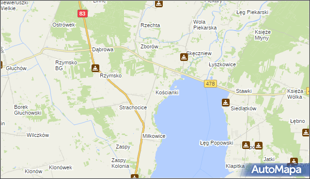 mapa Kościanki gmina Dobra, Kościanki gmina Dobra na mapie Targeo