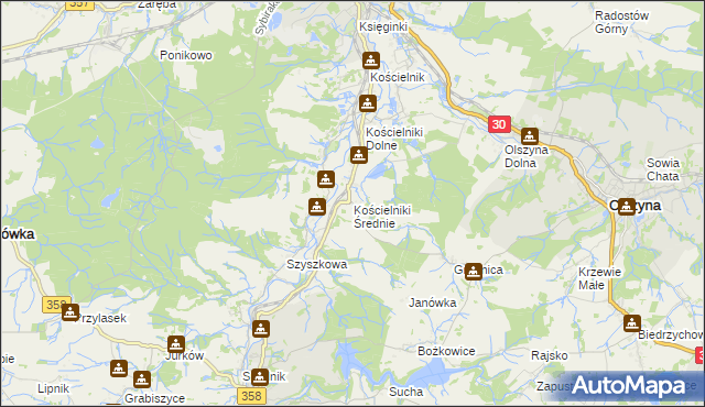 mapa Kościelniki Średnie, Kościelniki Średnie na mapie Targeo