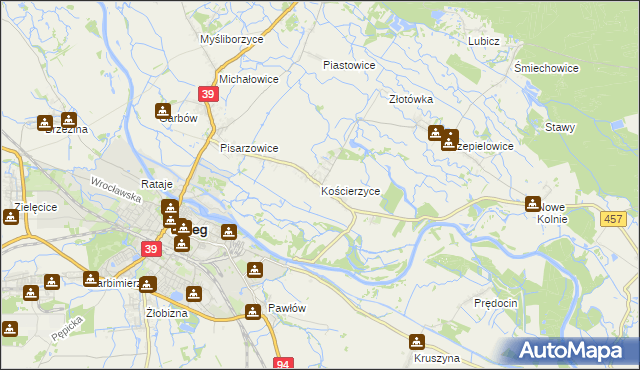 mapa Kościerzyce, Kościerzyce na mapie Targeo