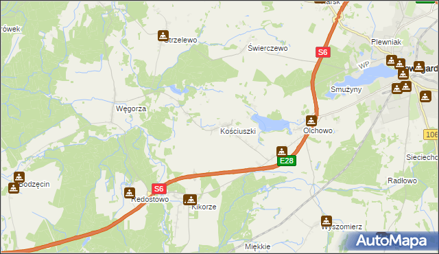 mapa Kościuszki gmina Osina, Kościuszki gmina Osina na mapie Targeo