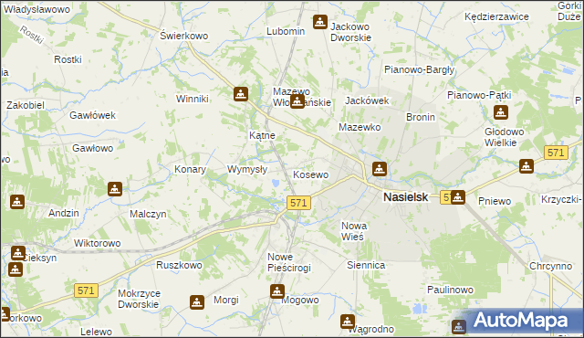 mapa Kosewo gmina Nasielsk, Kosewo gmina Nasielsk na mapie Targeo