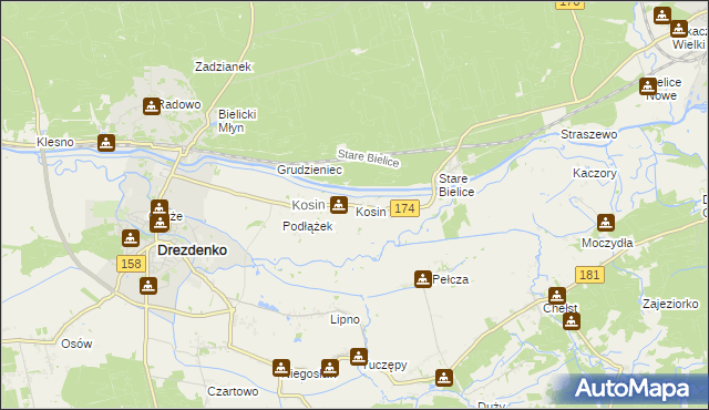 mapa Kosin gmina Drezdenko, Kosin gmina Drezdenko na mapie Targeo