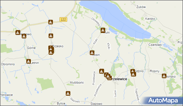 mapa Kosin gmina Przelewice, Kosin gmina Przelewice na mapie Targeo