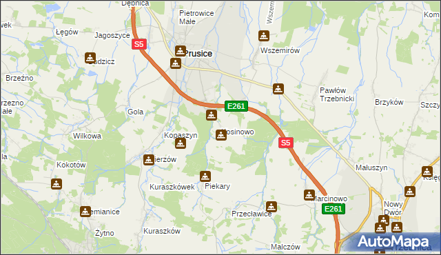 mapa Kosinowo gmina Prusice, Kosinowo gmina Prusice na mapie Targeo