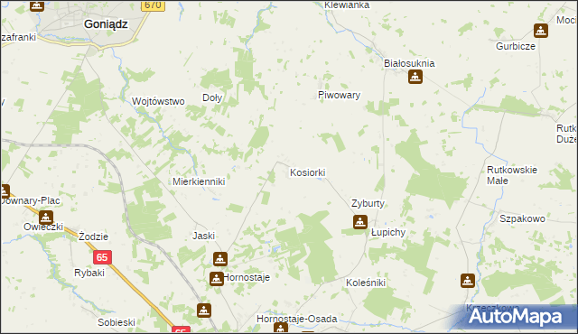 mapa Kosiorki gmina Mońki, Kosiorki gmina Mońki na mapie Targeo