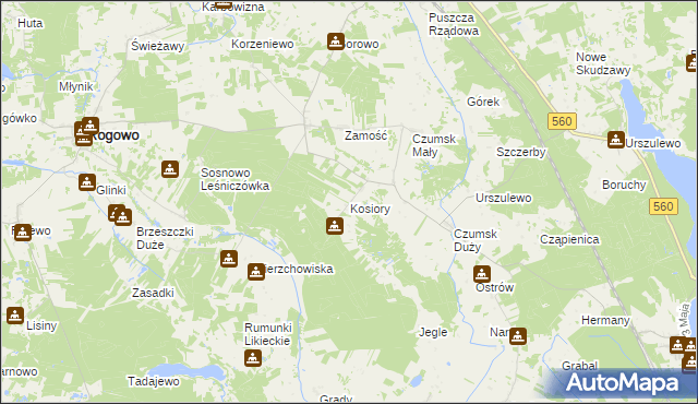 mapa Kosiory, Kosiory na mapie Targeo