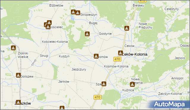 mapa Kosmów gmina Ceków-Kolonia, Kosmów gmina Ceków-Kolonia na mapie Targeo