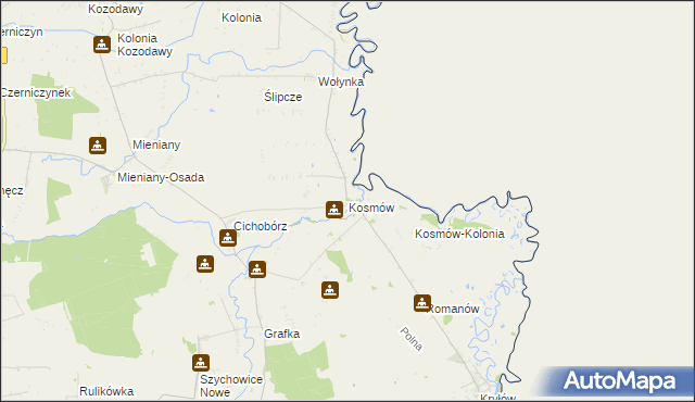 mapa Kosmów gmina Hrubieszów, Kosmów gmina Hrubieszów na mapie Targeo