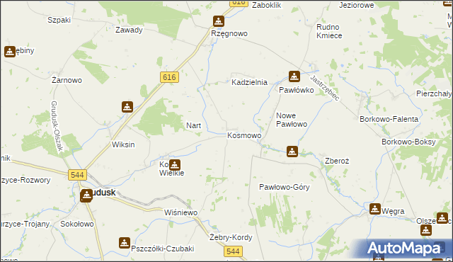 mapa Kosmowo gmina Czernice Borowe, Kosmowo gmina Czernice Borowe na mapie Targeo