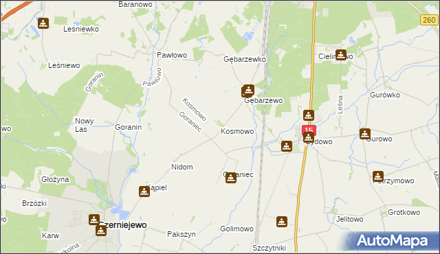 mapa Kosmowo gmina Czerniejewo, Kosmowo gmina Czerniejewo na mapie Targeo