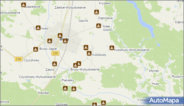 mapa Kosobudy gmina Brusy, Kosobudy gmina Brusy na mapie Targeo