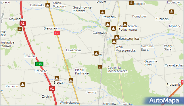 mapa Kosów gmina Moszczenica, Kosów gmina Moszczenica na mapie Targeo