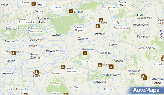 mapa Kosówka gmina Wadowice Górne, Kosówka gmina Wadowice Górne na mapie Targeo