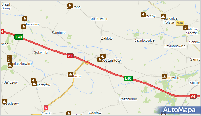 mapa Kostomłoty powiat średzki, Kostomłoty powiat średzki na mapie Targeo