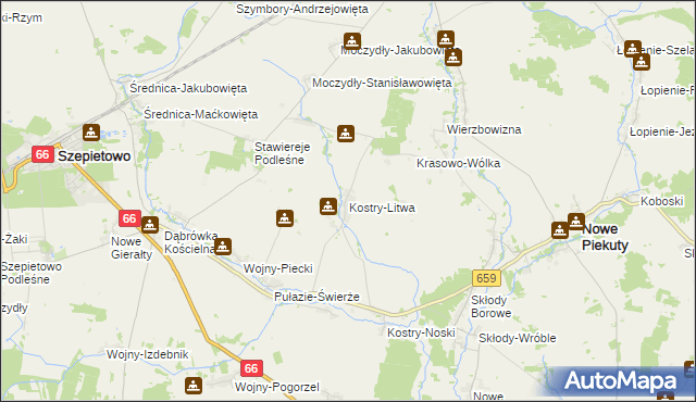 mapa Kostry-Litwa, Kostry-Litwa na mapie Targeo