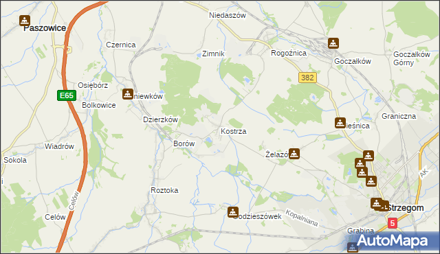 mapa Kostrza gmina Strzegom, Kostrza gmina Strzegom na mapie Targeo