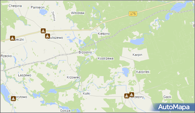 mapa Kostrzewa gmina Drawno, Kostrzewa gmina Drawno na mapie Targeo