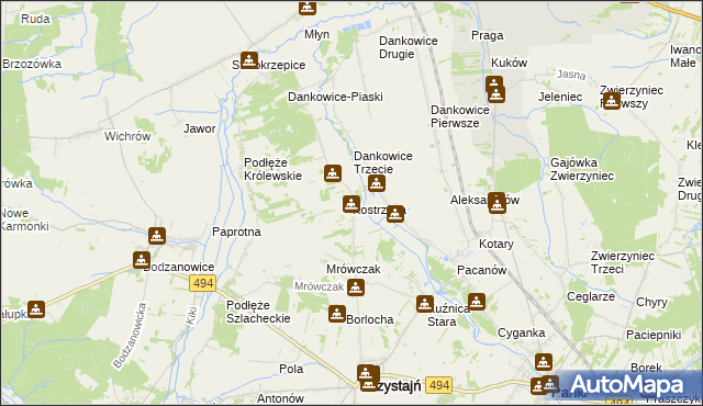 mapa Kostrzyna gmina Przystajń, Kostrzyna gmina Przystajń na mapie Targeo