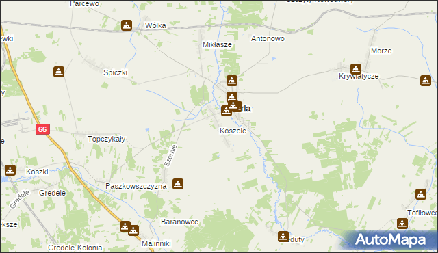 mapa Koszele, Koszele na mapie Targeo