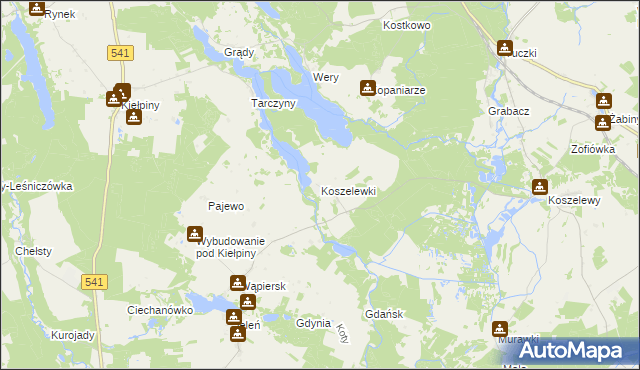 mapa Koszelewki, Koszelewki na mapie Targeo