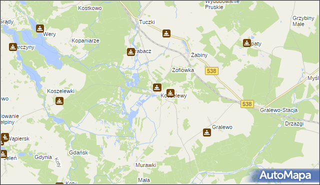 mapa Koszelewy, Koszelewy na mapie Targeo