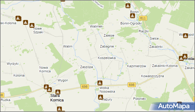 mapa Koszelówka gmina Stara Kornica, Koszelówka gmina Stara Kornica na mapie Targeo