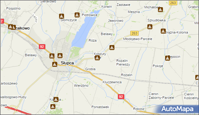mapa Koszuty gmina Słupca, Koszuty gmina Słupca na mapie Targeo
