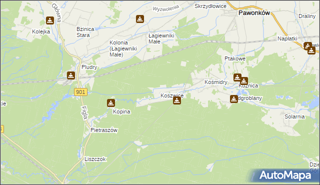 mapa Koszwice, Koszwice na mapie Targeo