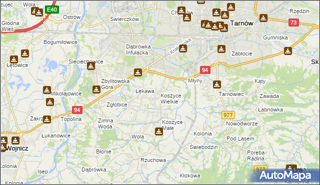 mapa Koszyce Wielkie, Koszyce Wielkie na mapie Targeo