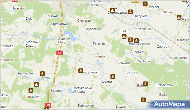 mapa Kotlice gmina Chmielnik, Kotlice gmina Chmielnik na mapie Targeo