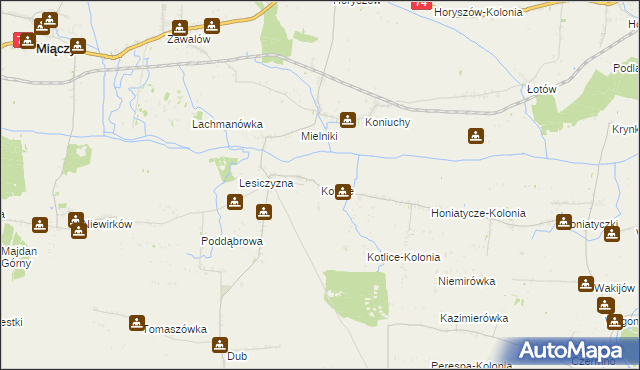 mapa Kotlice gmina Miączyn, Kotlice gmina Miączyn na mapie Targeo